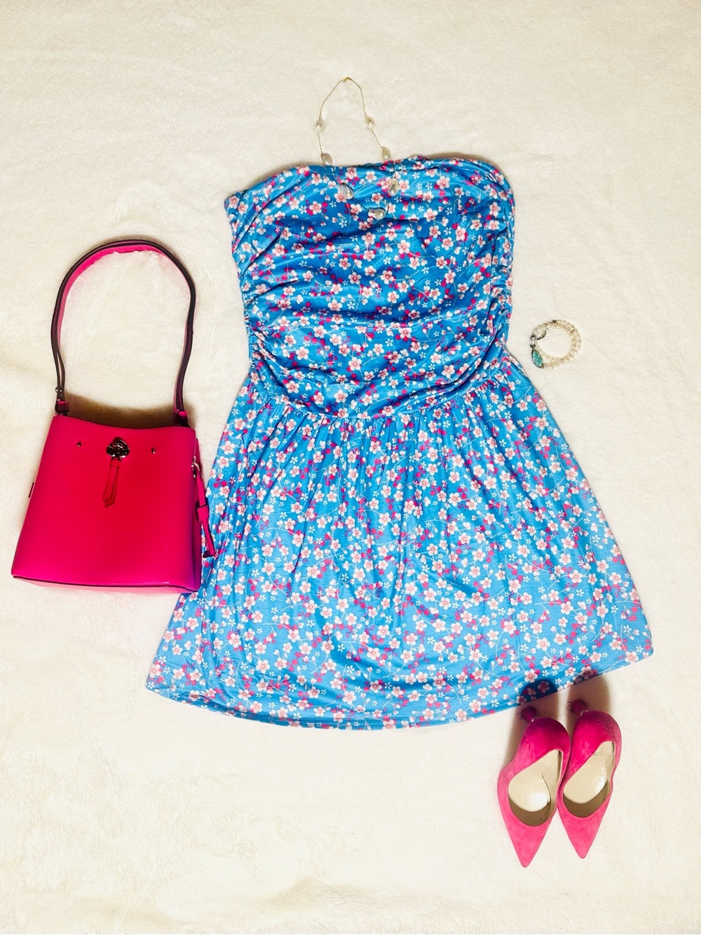Blue Floral Strapless Sundress